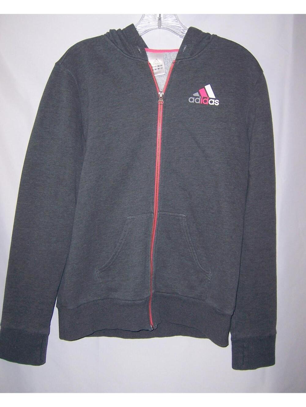 Women's Adidas Essentials Logo Full-Zip Hoodie-Grey/Pink- M